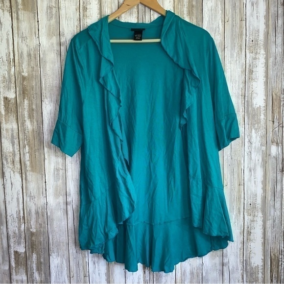 Lane Bryant Sweaters - Lane Bryant Teal Ruffle Open Front Cardigan 18/20W Cotton Modal Lightweight